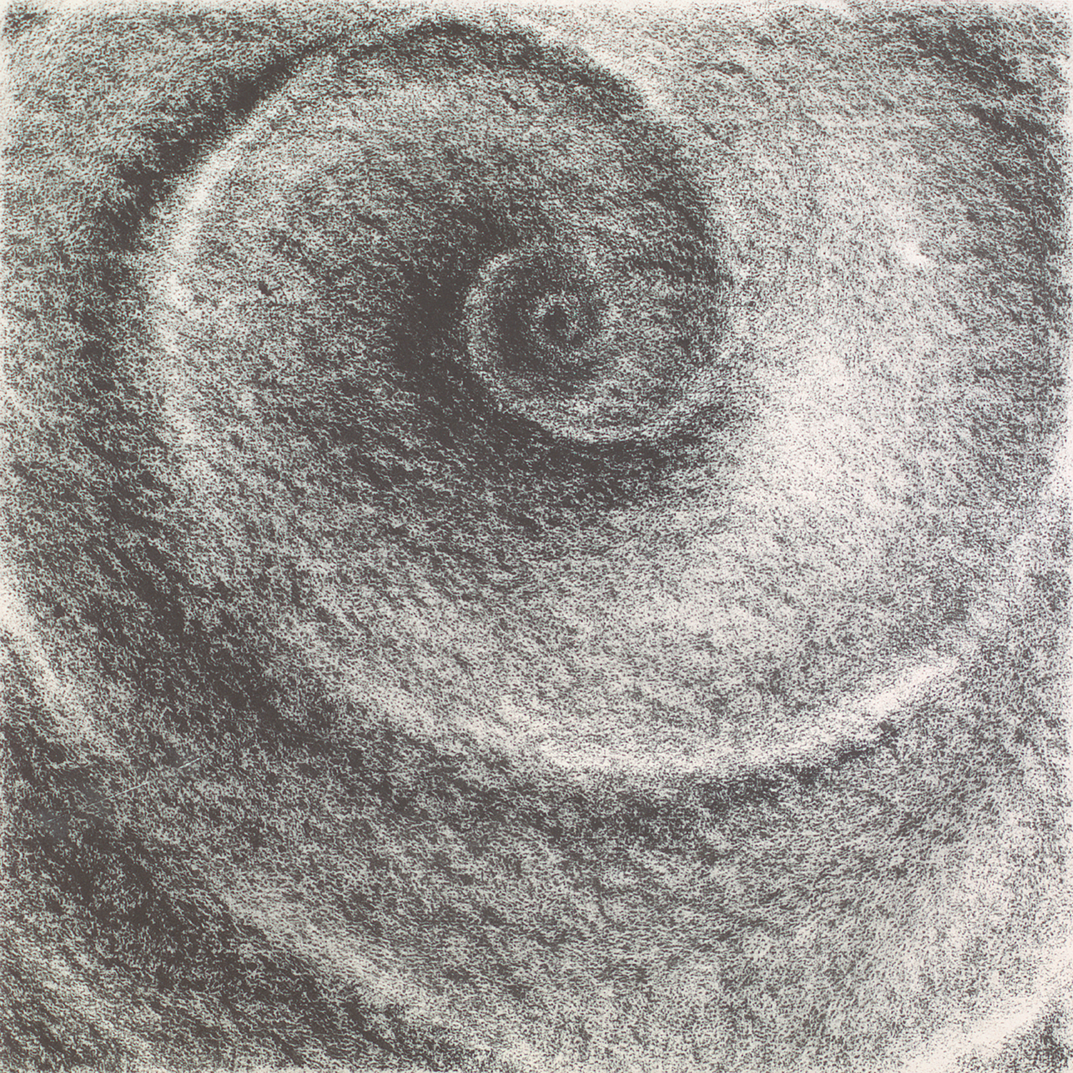 A charcoal drawing of a raised spiral