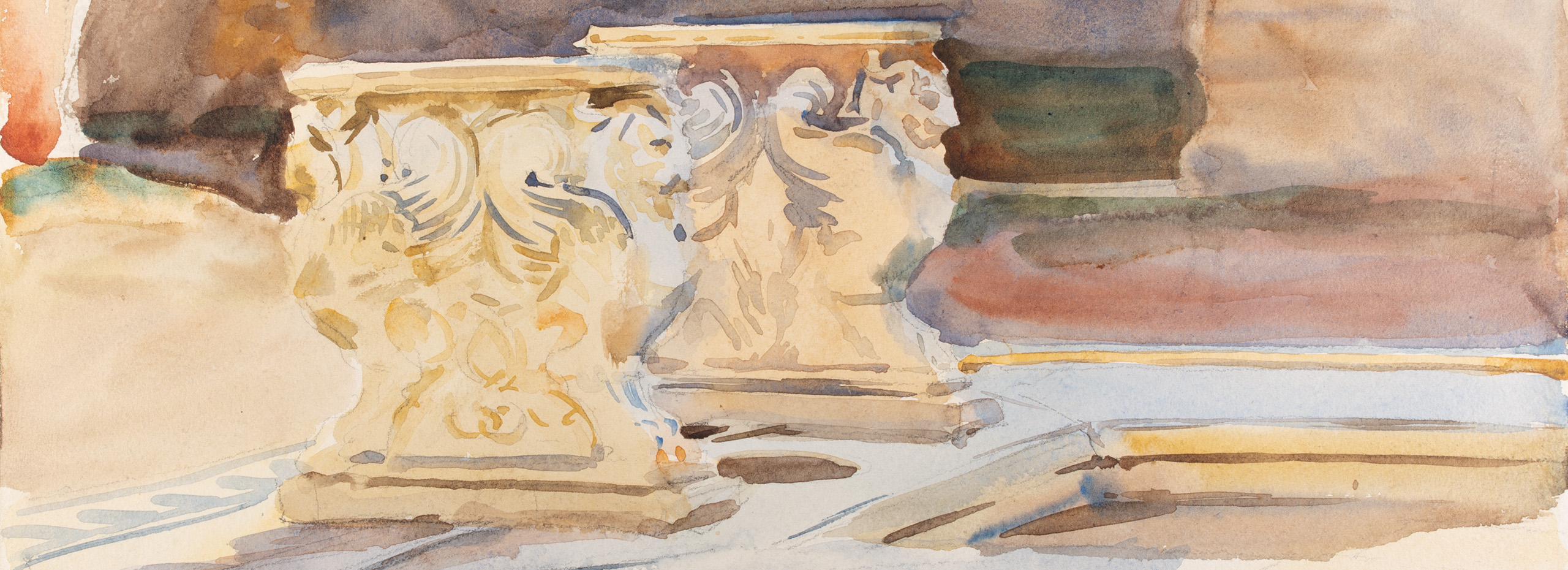 A watercolor of Roman architectural details
