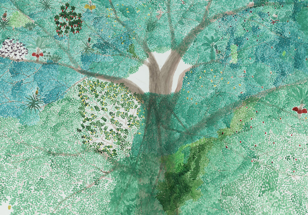Drawing of a large tree with green leaves