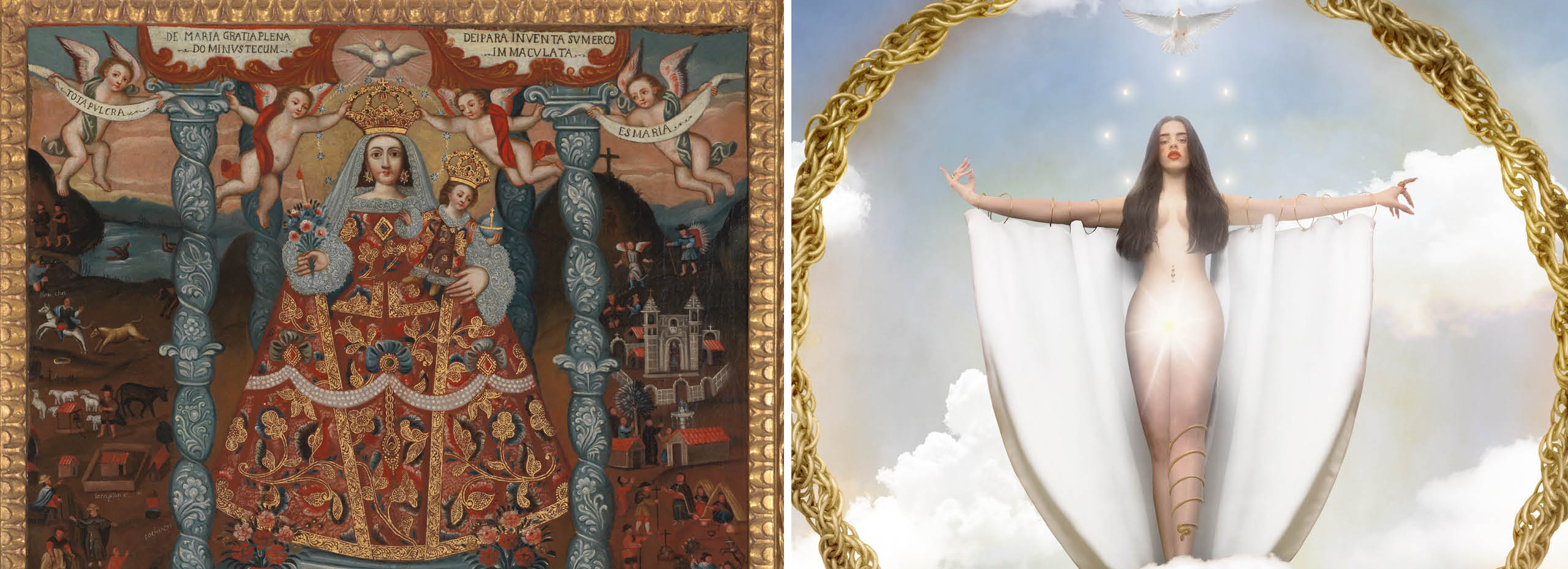 Side by side depictions of female figures in religious poses