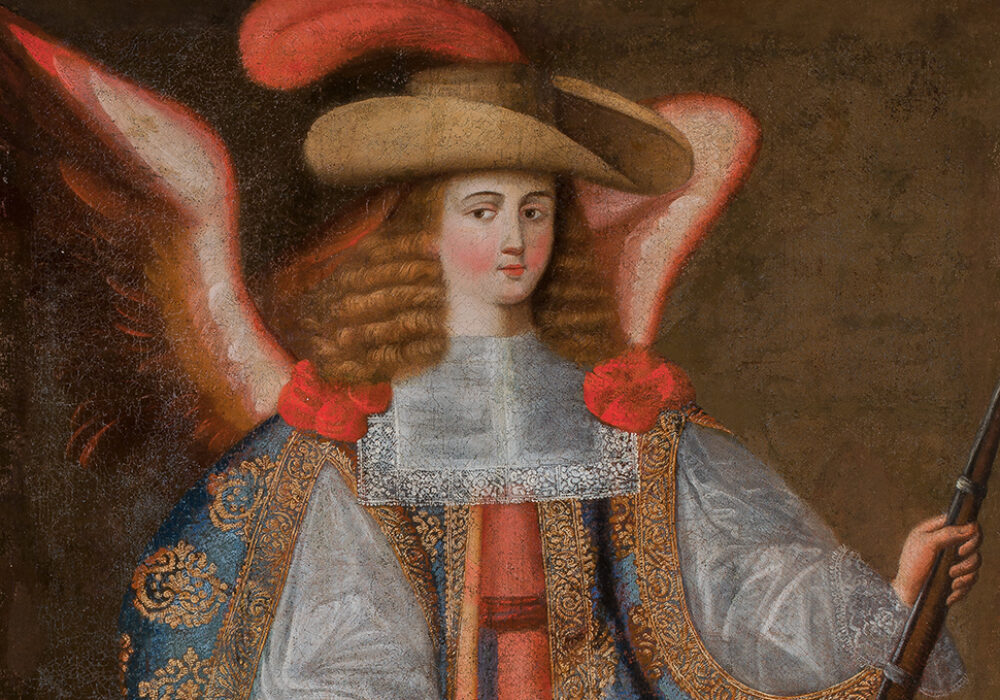 Detail of an oil painting of an angelic figure