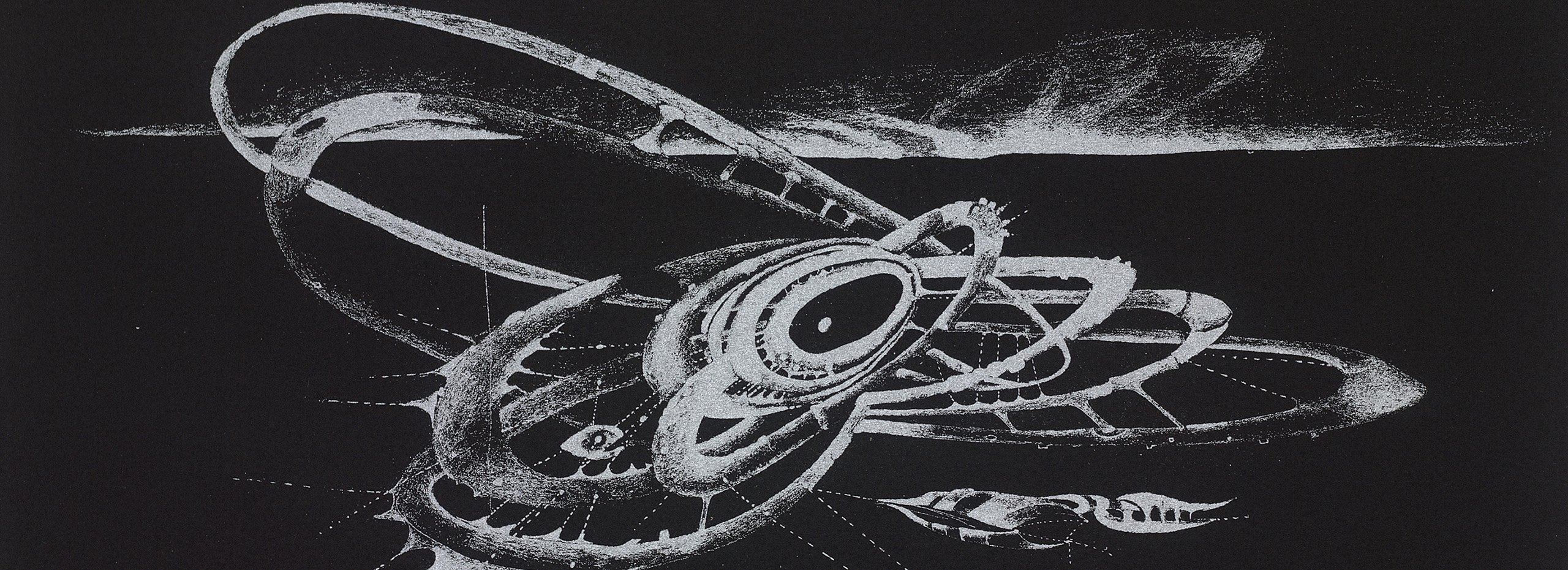 A drawing of cosmic planets and lights in the sky