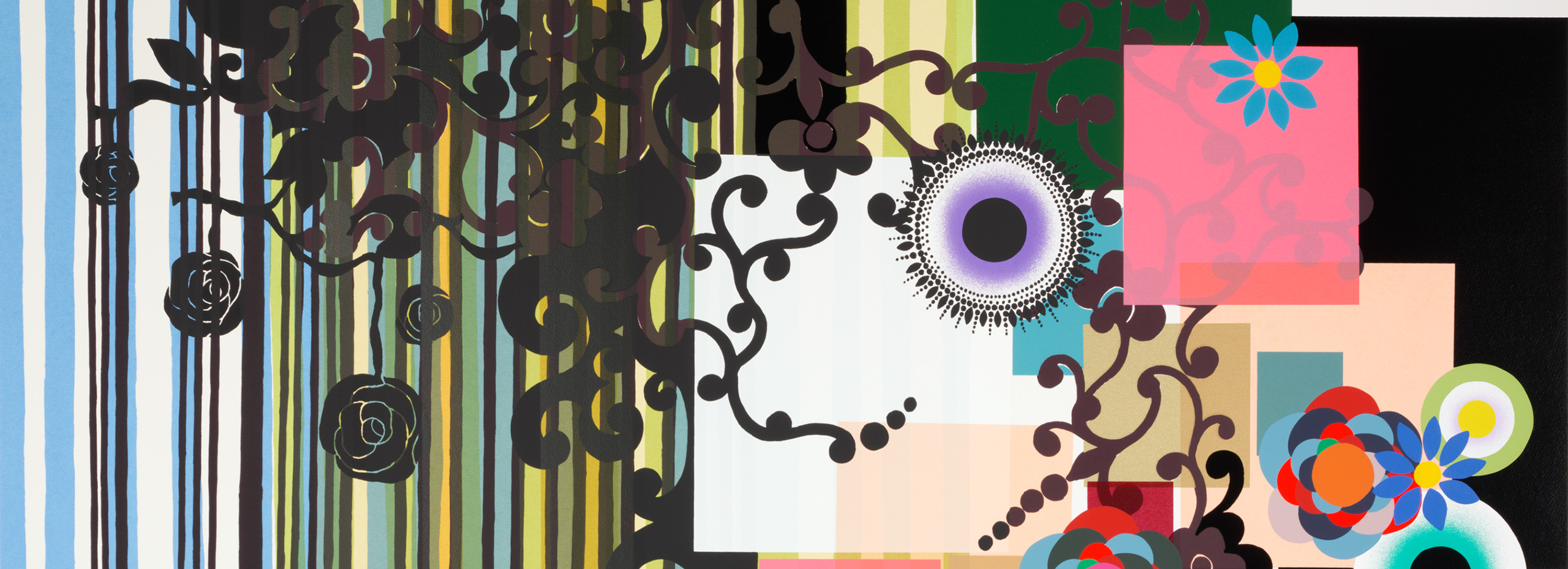 Detail of an artwork with colorful lines and shapes