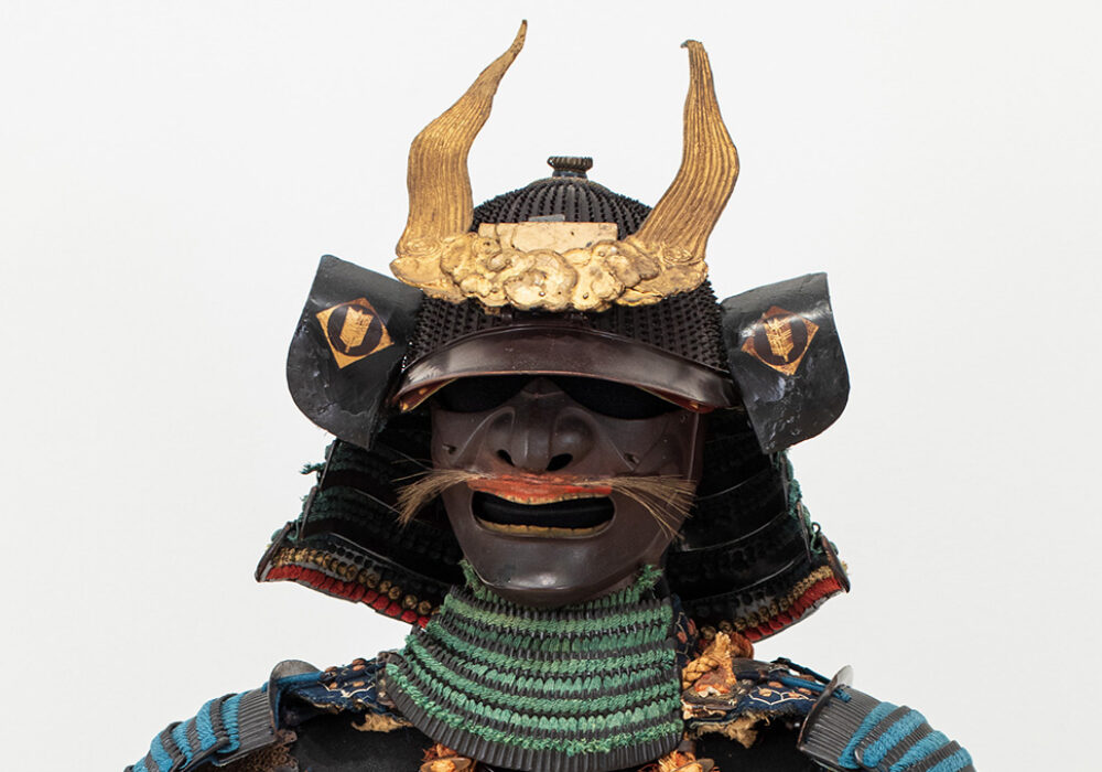 The helmet on a suit of Japanese samurai armor